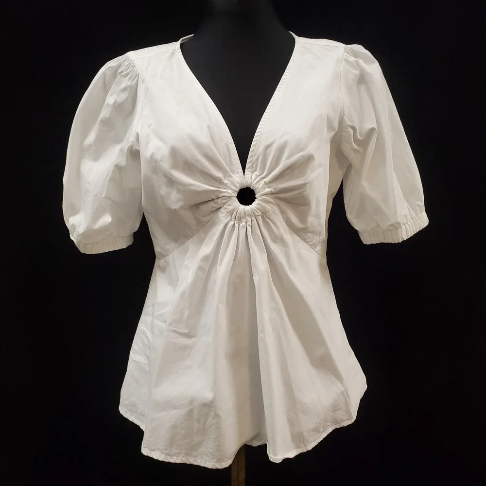 Michael Kors Womens Y2K Babydoll Puff Sleeve Coquette Top‎ Size S White Preppy
